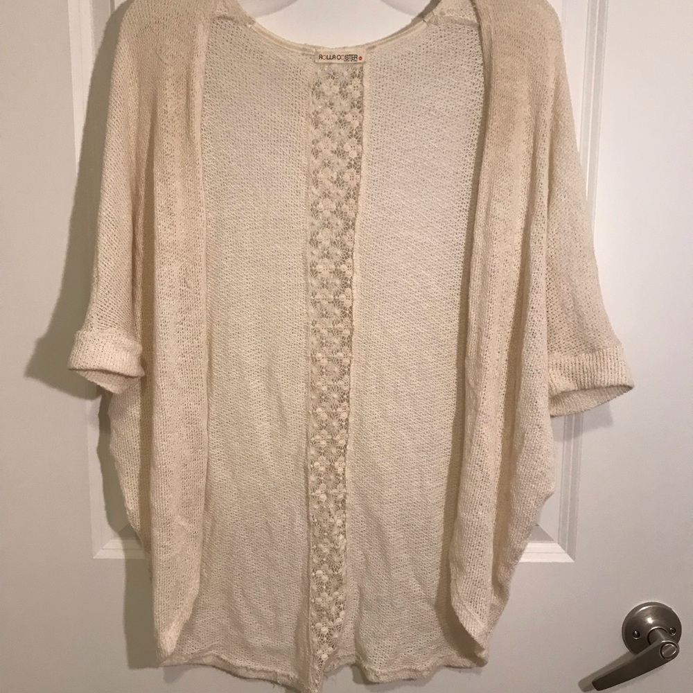 Short Sleeve Lace Back Cream Cardigan